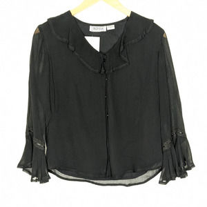 Vintage Sheer Blouse Black Flutter Sleeve Long Sleeve Small